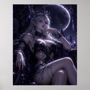 Poster Retrato da Rainha Elfa ao Luar Fantasia Sombria