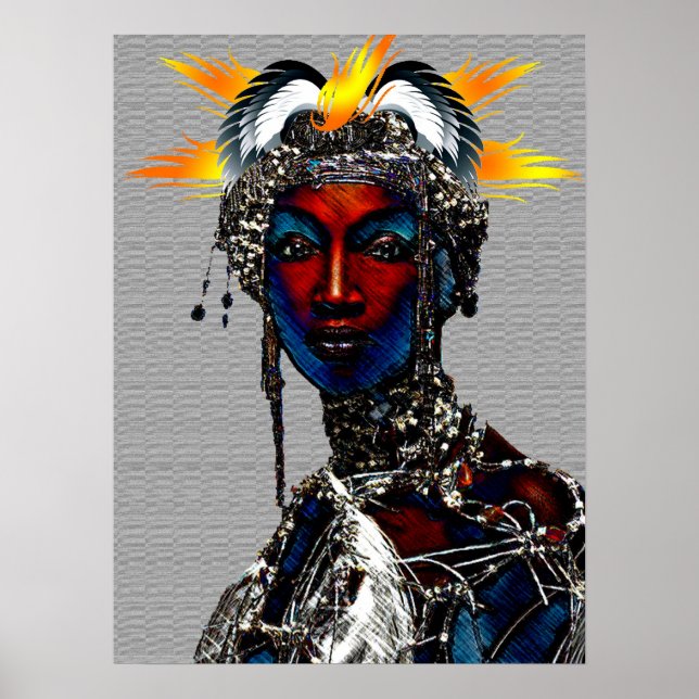 Poster Retrato da Rainha Tribal Africana (Frente)