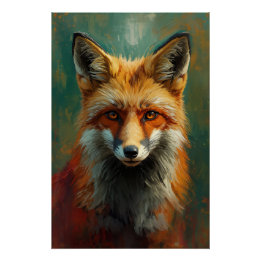 Pôster Retrato da Raposa Vermelha Artística - Pintura a Ó