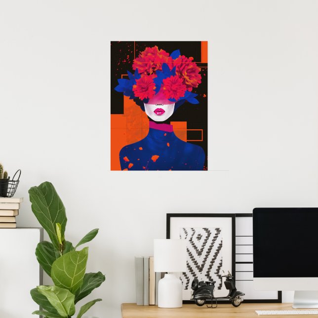 Poster Retrato de abstrato moderna com flores (Escritório em casa)