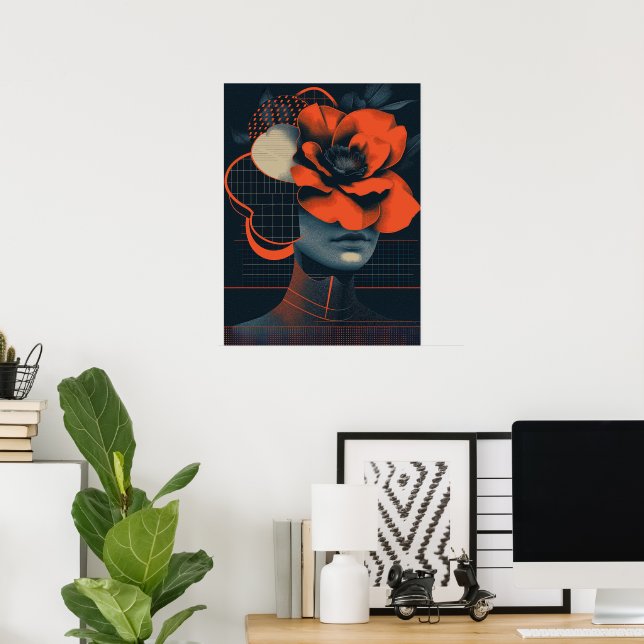 Poster Retrato de abstrato moderna com flores (Escritório em casa)