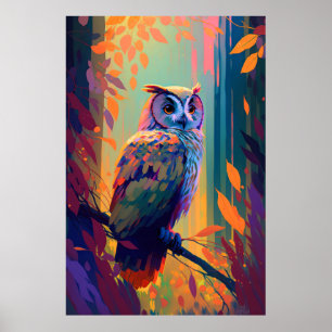 Poster Retrato De Animais Coruja Pintando A Vida Selvagem