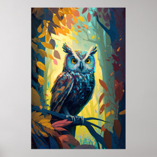 Poster Retrato De Animais Coruja Pintando A Vida Selvagem