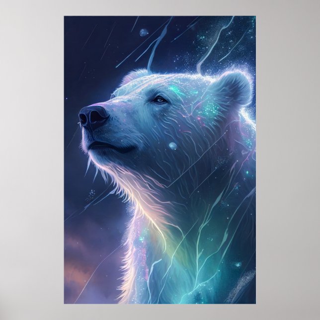 Poster Retrato de Animais de Urso Polar Pintando com Vida (Frente)