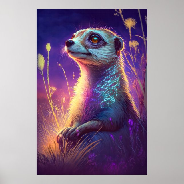 Poster Retrato de Animais Meerkat Pintura de Vida Selvage (Frente)