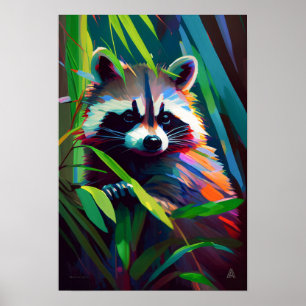 Poster Retrato de Animais Raccoon Pintura de Vida Selvage