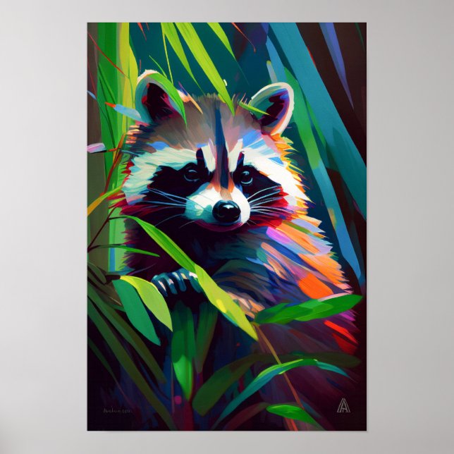 Poster Retrato de Animais Raccoon Pintura de Vida Selvage (Frente)