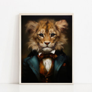 Poster Retrato de Animais Vitorianos, Bebê Leão Real Vint