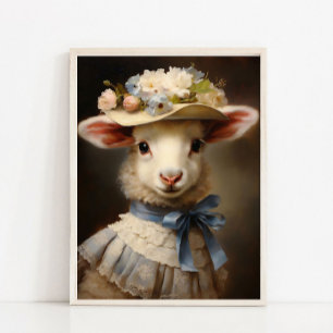 Poster Retrato de Animal Vitoriano, Bebê Ovelha Real Vint