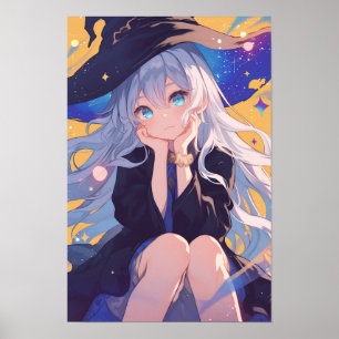 Poster Retrato de Anime de Menina Bruxa Sorridente