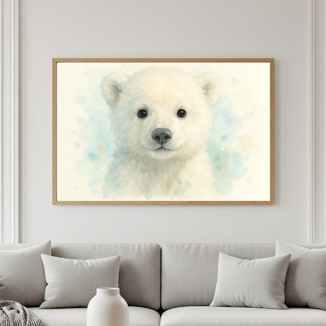 Poster Retrato de Aquarela Adorável Bebê Polar Bear Cub (Criador carregado)