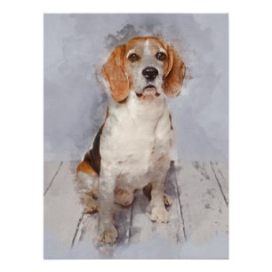 Pôster Retrato de Aquarela de Beagle Cute