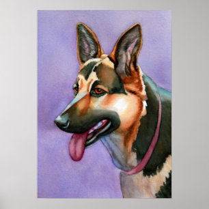 Pôster Retrato de Aquarela do german shepherd