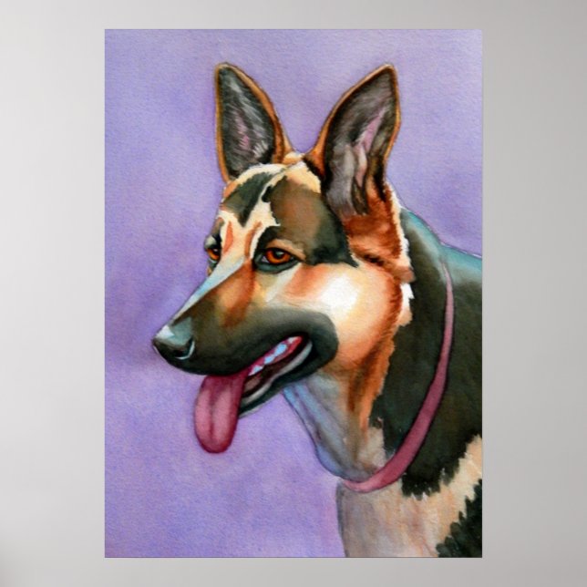 Pôster Retrato de Aquarela do german shepherd (Frente)