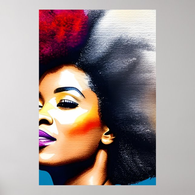 Poster Retrato de Aquarela Negro Afro - Mulher V (Frente)
