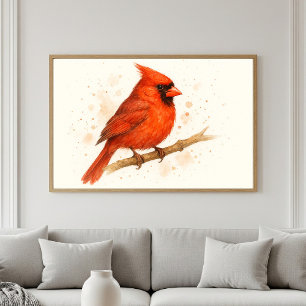 Poster Retrato de Aquarela Vermelha Cardinal