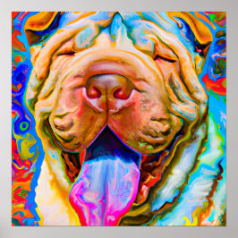 Poster Retrato de Arte Cachorro Louco e Feliz Shar-Pei