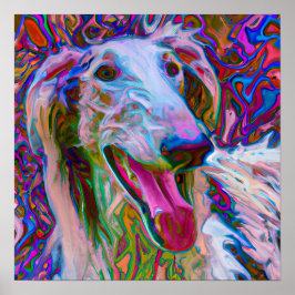 Poster Retrato de Arte Canina Borzoi Feliz e Louca