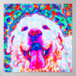 Poster Retrato de Arte Cão Louco e Feliz Excelente Pirené