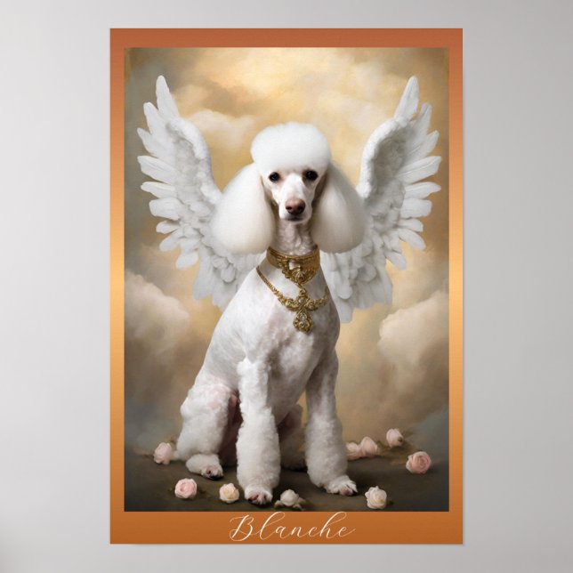 Poster Retrato de Arte Clássica do Poodle Francês Branco (Frente)