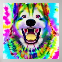 Retrato de Arte de Cachorro Louco e Feliz Akita