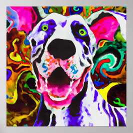 Poster Retrato de Arte de Cão Louco e Feliz