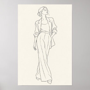Poster Retrato de arte de linha de mulher da moda minimal