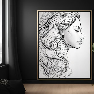 Poster Retrato de Arte de Linha Minimalista Elegante