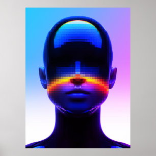 Poster Retrato de Arte Futurística em Pixel - Abstrato di