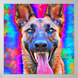 Poster Retrato de Arte Malinois Belga Louco e Feliz