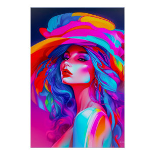 Pôster Retrato de Arte Pop Neon