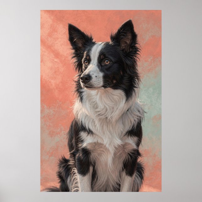 Poster Retrato de Border Collie com um Olhar Atento (Frente)