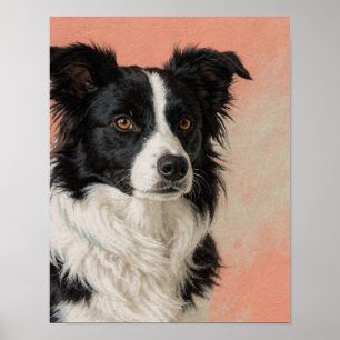 Poster Retrato de Border Collie Preto e Branco em Coral
