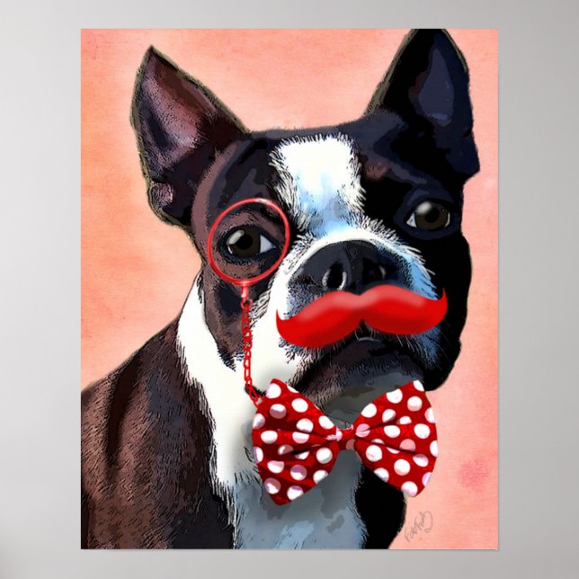 Poster Retrato de Boston Terrier com gravata vermelha de  (Frente)