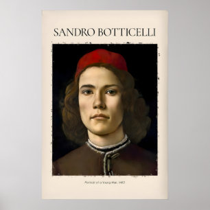 Poster Retrato de Botticelli de Jovem com Chapéu Vermelho