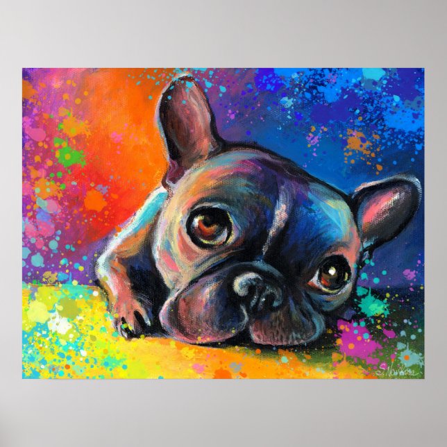 Pôster Retrato de buldogue francês arte emoldurada impres (Frente)
