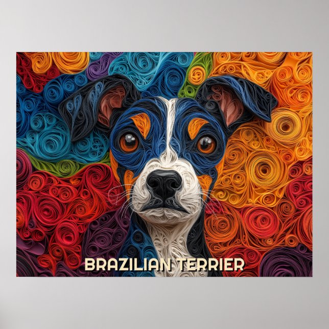 Poster Retrato de Cachorro de Arte Terrier Brasileiro Enr (Frente)