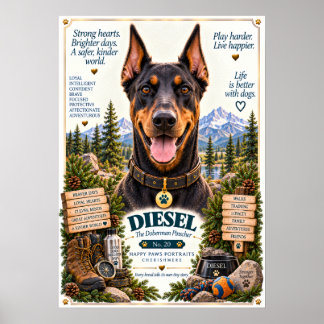 Poster Retrato de Cachorro Doberman Pinscher | Diesel Nº
