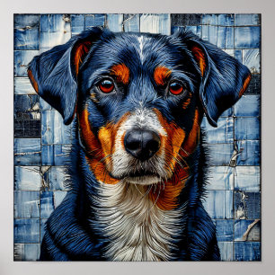 Poster Retrato de Cachorro em Mosaico Colorido Estilo Azu