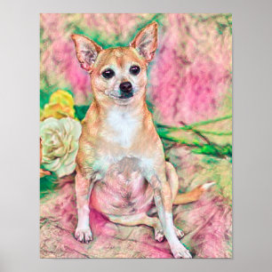 Poster Retrato de Cachorro Verde Cor-de-Rosa Chinhuahua