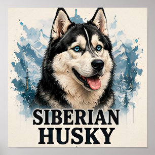 Poster Retrato de Cão Ártico Husky Siberiano Arte Premium