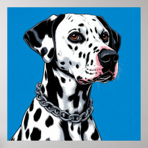 Poster Retrato de Cão Dalmata Contra Fundo Azul