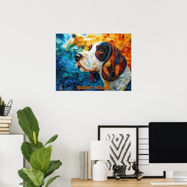 Poster Retrato de Cão de Arranjo de Papel Hound Basset (Escritório em casa)