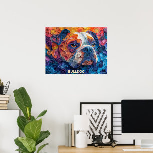Poster Retrato de Cão-de-Arte Enrolador de Bulldog