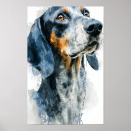 Poster retrato de cão de caça coon hound de marca azul