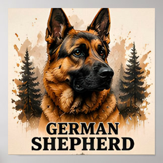 Poster Retrato de Cão Guardião Pastor Alemão Arte