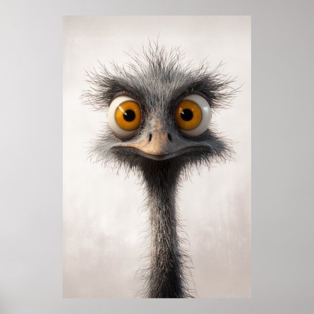 Poster Retrato De Cartoon De Ostrich De Olho Largo (Frente)