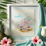 Poster Retrato de Casa Cor-de-Água Rosa<br><div class="desc">Esta charmosa pintura aquosa de uma casa apresenta uma casa branca rosa inspirada pela arquitetura tropical e pelo encanto costeiro. Criada por Victoria Grigaliunas, artista de aquarela Palm Beach, Flórida, essa peça faz parte de sua coleção de aquarelas da Flórida e captura a essência da vida ao lado da praia....</div>