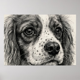 Poster Retrato de Cavalier King Charles Spaniel com Lápis