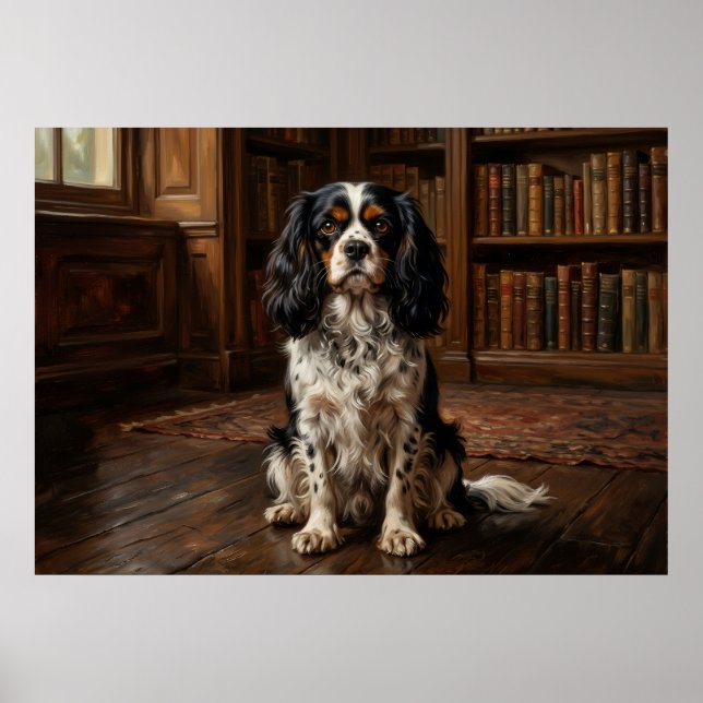 Poster Retrato de Cavalier King Charles Spaniel na Biblio (Frente)